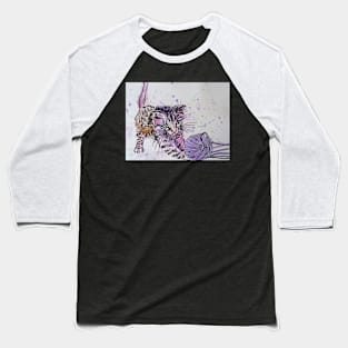 Cat Watercolour Painting Purple Baseball T-Shirt